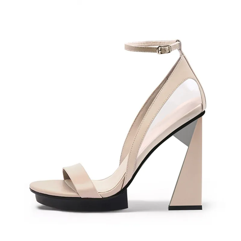 

Босоножки женские на высоком каблуке 11 см, сандалии-гладиаторы на платформе с ремешком на щиколотке, прозрачные туфли-лодочки на шпильке со странным каблуком