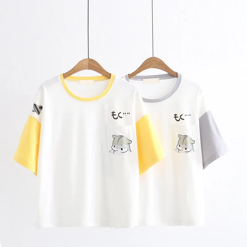 Японский Kawaii аниме Подростковая девушка футболка винтажная Милая одежда с буквенным принтом желтые Топы веселое Harajuku графическая женская футболка