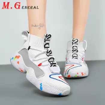 

High Top Women's Sneakers Women Sports Stretch Fabric Running Shoes Ladies Big Size Sock Shoes Sport Woman Slip-on Sneekers B07