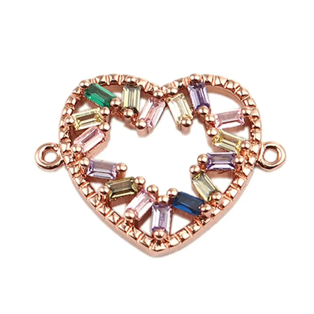 

8Seasons Copper Connectors Heart Rose Gold Hollow Multicolor Rhinestone Sweet DIY Gifts Jewelry Findings 21mm x 16mm, 1 Piece
