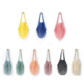 

Hot Sale Mesh Shopping Bag Foldable Handle Shoulder Bag Reusable Fruit String Grocery Shopper Cotton Tote Mesh Woven Net Bags