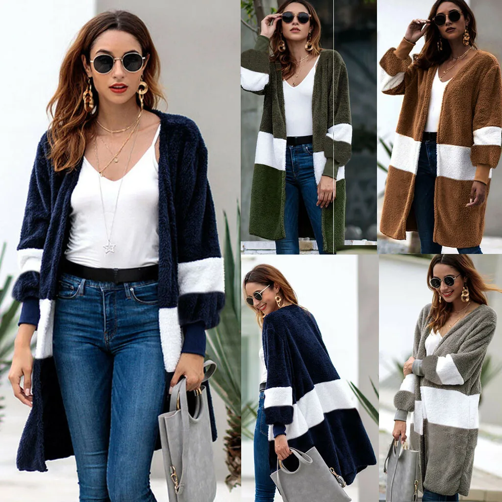 JAYCOSIN осенний Повседневный свитер Женский Повседневный женский длинный рукав открытый трикотажный вязаный свитер пэчворк кардиганы пальто