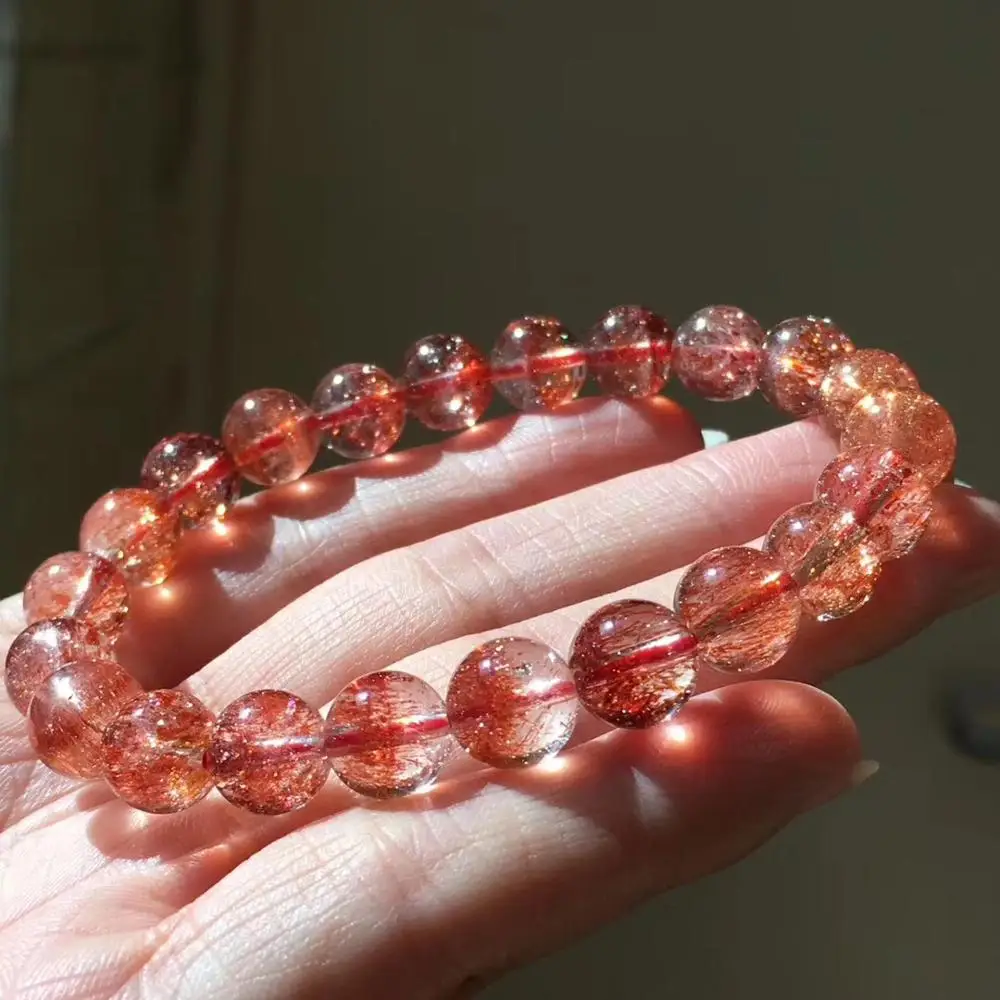 9mm Genuine Natural Lepidocrocite Quartz Red Super Seven Bracelets Clear Round Bead Stretch Crystal Women Certificate AAAAA