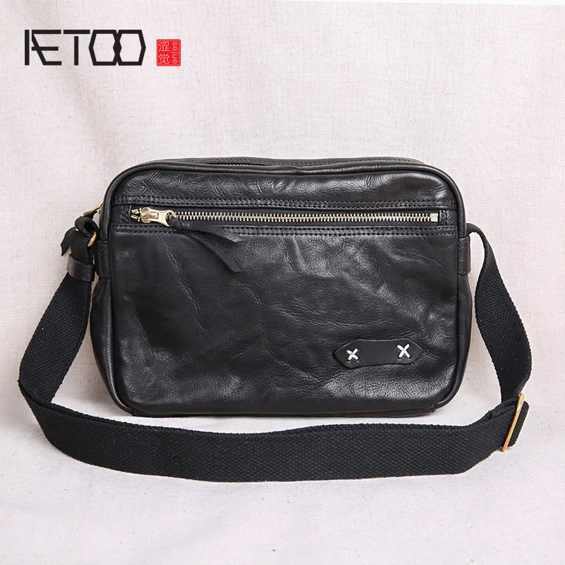 

BJYL Vintage handmade men's bags, leather cowhide men's shoulder bags, leather slanted bags, fashion trend postman bags