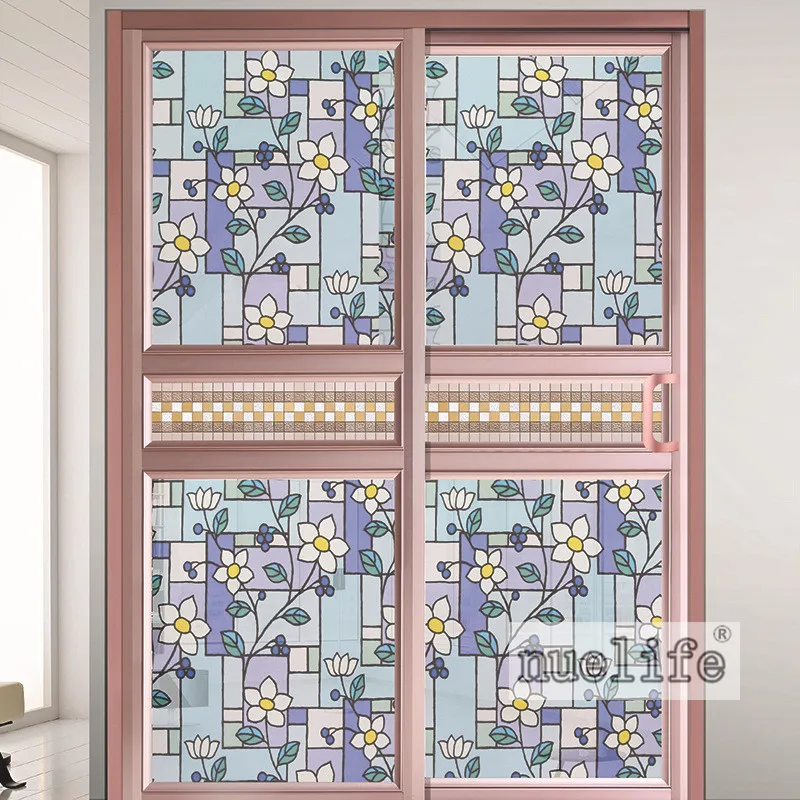 Color plant flower pattern electrostatic frosted glass film living room bedroom kids room restaurant kitchen pvc window film