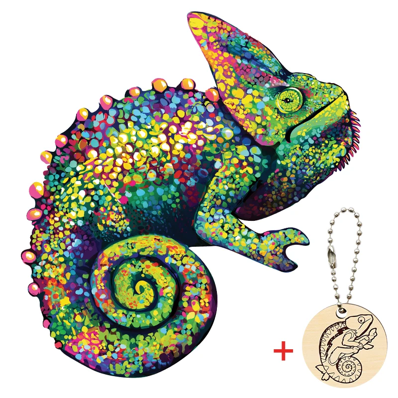 Unique Wooden Animal Jigsaw Puzzles Mysterious Chameleon 3D Puzzle Gift Fabulous Gift Interactive Toy For Adults Kid Educational