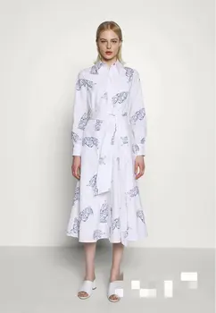 

2020 new Spring Summer European white Lapel Lace-up Waist Print zaraing women Shirt Dress sheining vadiming female dress Xdn9512