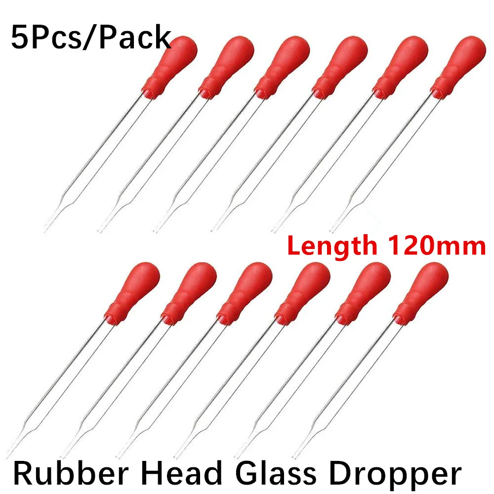 Glass Pipette 5Pcs/Pack 120mm Rubber Head Glass Dropper Glass Pipette Lab Chemistry Dropper Pipet With Scale Line Red&Transparent