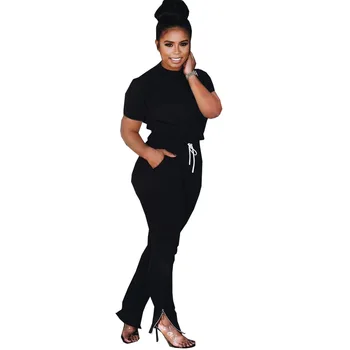 

2020 Spring Women Set lounger wear Tracksuits Short Sleeve T-shirt +Pencil Pants Zipped Hem Two Piece Set Outfits Sportswear