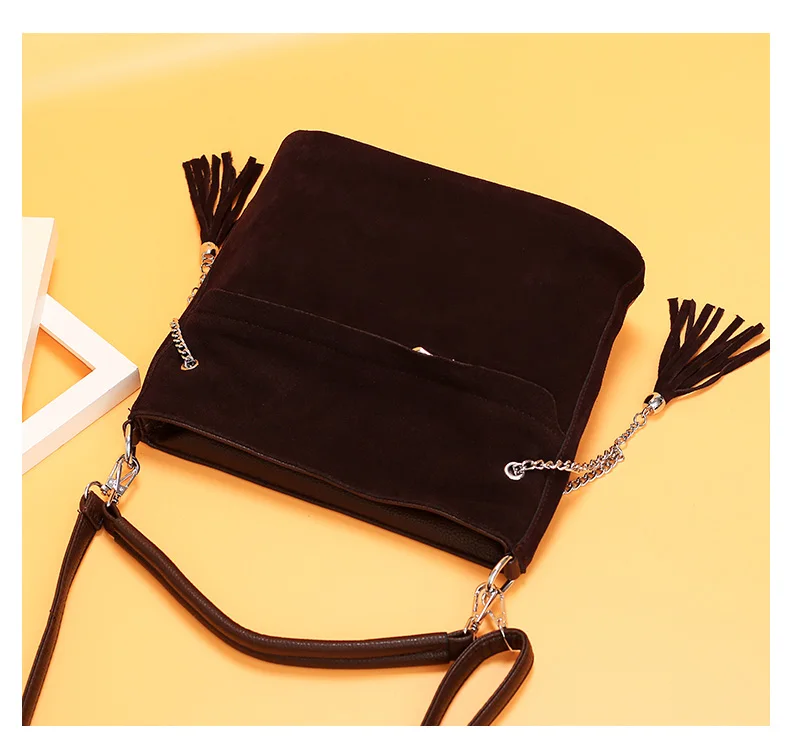 Faux Suede Handbag Luxury Brand Shoulder Bags for Women 2019 Tassel Bucket PU Leather Crossbody Bag Vintage Hobo Messenger Purse (4)