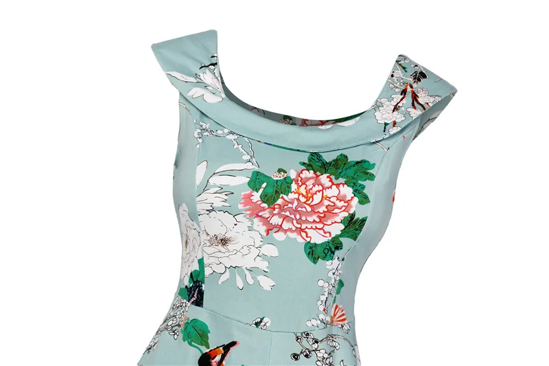 Kostlish A-Line Women Summer Dress Audrey Hepburn 50s 60s Floral Print Vintage Dress Women 2017 O-Neck Party Dresses Plus Size (115)