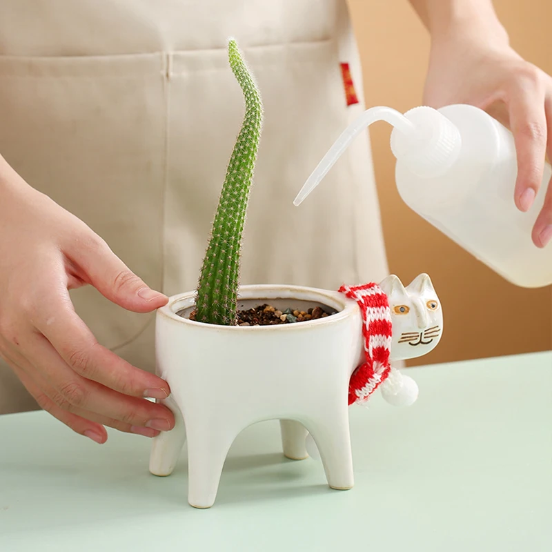 Charming Ceramic Cat Planter for Succulents and Flowers - Decorative Garden and Balcony Accent