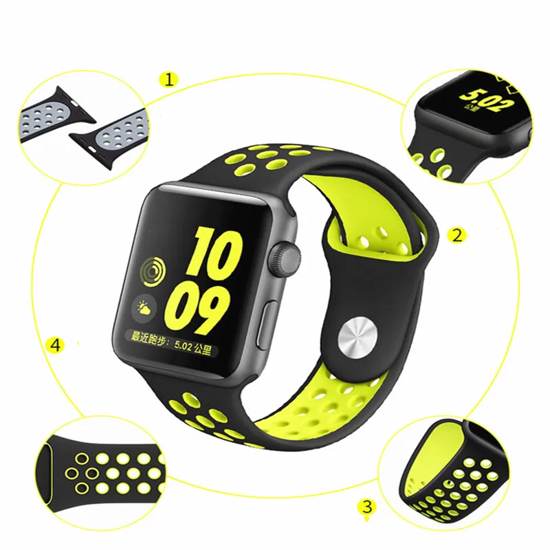 

New Breathable Silicone Sports Band For Apple Watch 4 3 2 1 38mm Rubber Strap Bands For Nike+ Iwatch 4 3 40mm