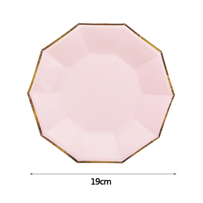 P01 8pcs pink plates Розовые, синие, зеленые, золотые одноразовые тарелки для посуды/чашки для мальчиков и девочек, показ свадьбы, дня рождения, украшение душевой кабины для малышей - Цвет: P01 8pcs pink plates