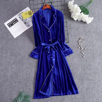 

Turn-down Collar Women Sleepwear Nightdress Soft Velour Nightgown Nightwear Lounge Night Dress Casual Home Clothes Negligee