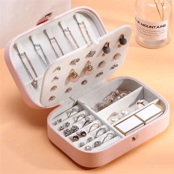 

JWWWBOX Portable PU Leather Travel Jewelry Storage Box Fashion Earrings Ring Necklace Velvet Small Jewelry Case Organizer JWBX03