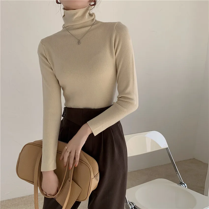 

New Pattern Autumn Winter Foreign Style Lazy Undershirt Built In High Collar Sweater Korean System Minimalism Versatile Piece
