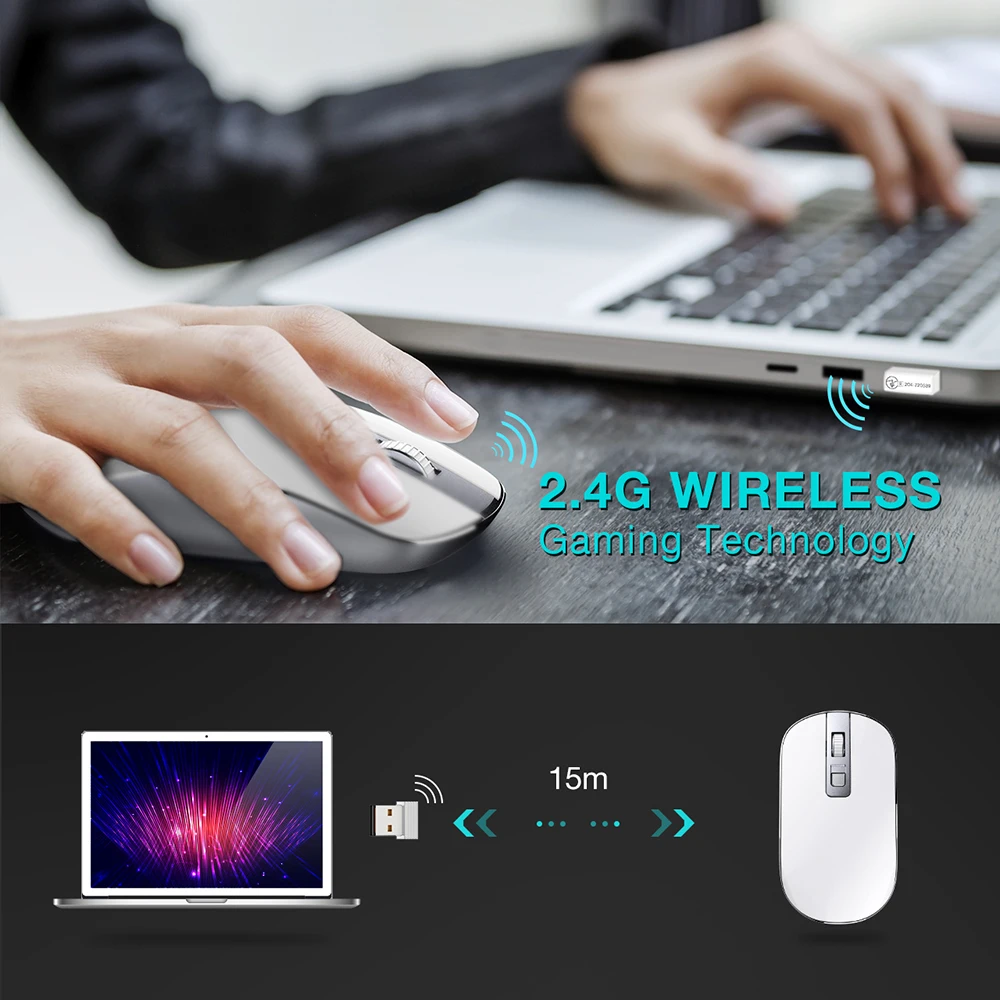 VicTsing PC202 Wireless Mouse Silent Click 2.4G Slim Mouse 1600 DPI Ergonomic Design With USB Receiver For Notebook Mac Laptop PK Logitech Wireless Mouse White (1)