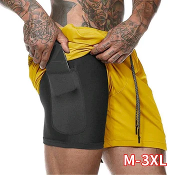 

NEW Men's Running Shorts Mens 2 in 1 Sports Shorts Male double-deck Quick Drying Sports men Shorts Jogging Gym Shorts men