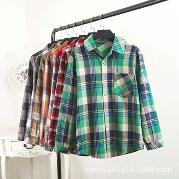 

C Cotton Plaid Shirt Female Spring and Autumn New Style Middle-aged Women Large Size Long Sleeve Tops