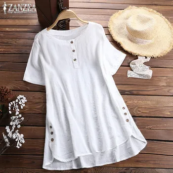 

2020 ZANZEA Summer Tops Vintage Women's Check Blouse Stylish O Neck Short Sleeve Blusas Female Plaid Blusas Plus Size Tunic 5XL