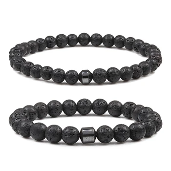 

pulsera hombre Cylinder Hematite Bracelet For Men Women Nature Black Lava Matte Stone 6mm 8mm Beads Bracelets Homme Yoga Jewelry