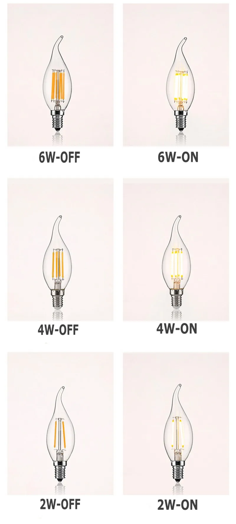 H360ba11b143b47438da19a069d160574M 10pcs E14 LED Bulb AC220/240V, 4W, 6W Filament Candle Light C35, L35 Edison Bulb Retro Antique Vintage Style Cold White Warm White Mallzona