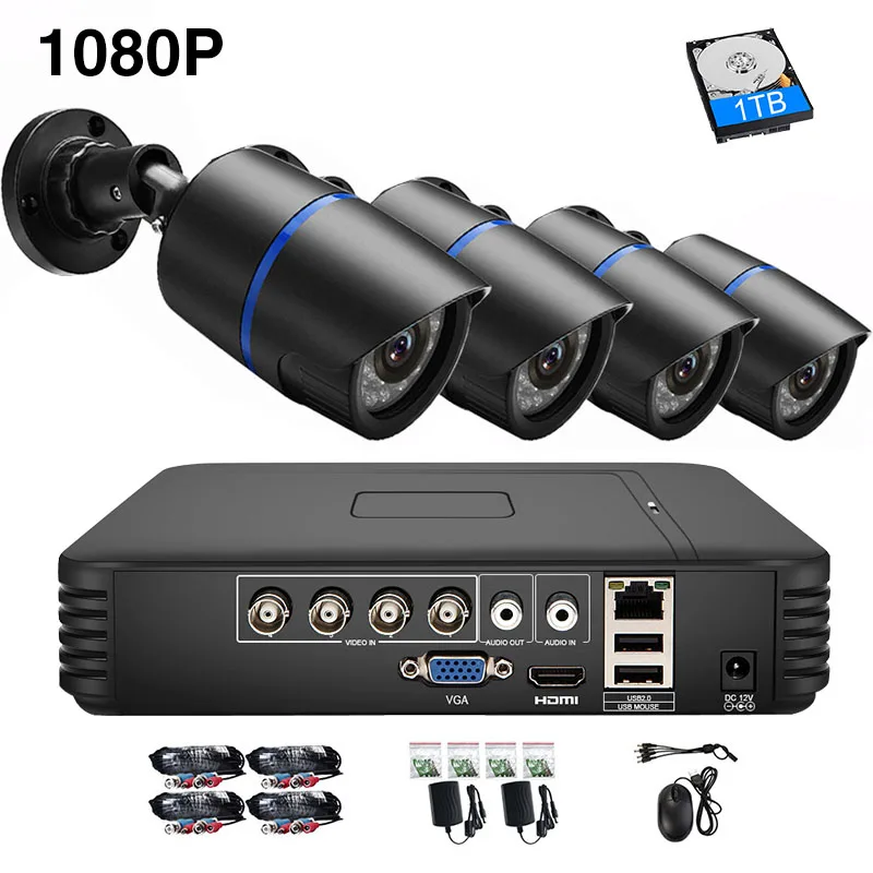 Белый 4CH 1080P камера видеонаблюдения системы безопасности DVR видео Sistema di Sorveglianza Esterna Impermeabile di telecamera di Sicurezza Kit - Цвет: Белый