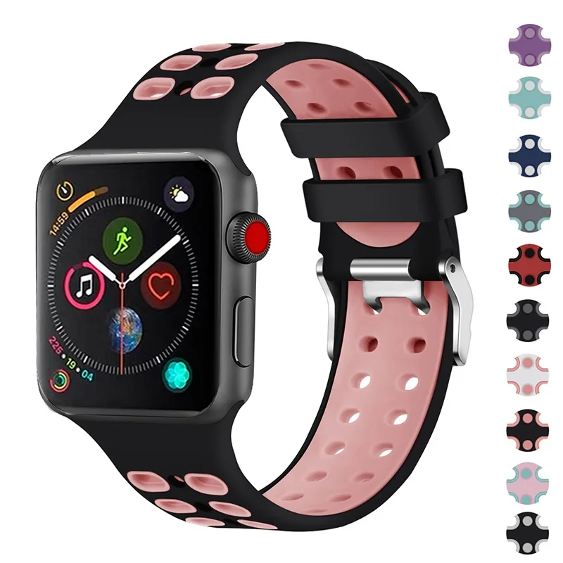 

New Breathable Silicone Sports Band for Apple Watch 5 4 3 2 1 42MM 38MM rubber strap watchband bands for Iwatch 4 3 40mm 44mm