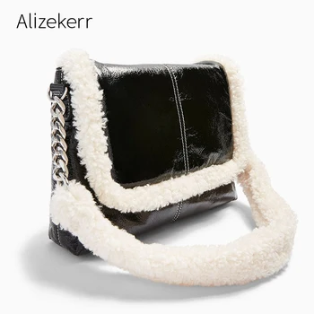 

Synthetic Wool PU Shoulder Bag Women Winter Thick Chain Plush Shoulder Strap Shoulder Bag Ladies Casual Thread Handbag Simple