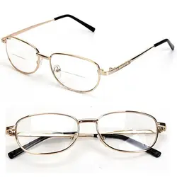 Модные бифокальные линзы оправы мужские очки для чтения Золотые очки в металлической оправе