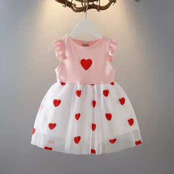 

Girls Casual Dress 2020 Summer Girl Daisy Sweet Children Outfit Short Sleeve Heart Embroidery Patchwork Kids Dresses for 2-6Y