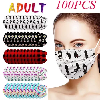 

100pc Unisex Mask Printed Soft Masks For Adults 3-Layer Face Masks Rewashable Face Covers Protective Mascarilla Fashion маска