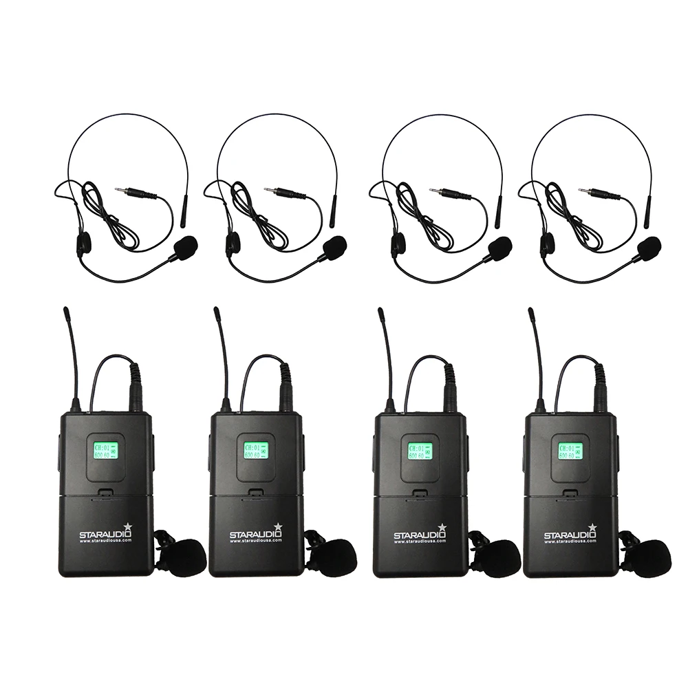 STARAUDIO 4 канала UHF беспроводной микрофон Система 4CH гарнитура нагрудный микрофон 4CH речевой сценический церковный микрофон SMU-4000B