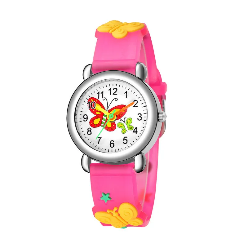 Relojes de silicona con diseño de mariposa 3D para niños y niñas, pulsera de cuarzo analógica con diseño de dibujos animados, a prueba de agua, ideal para regalo