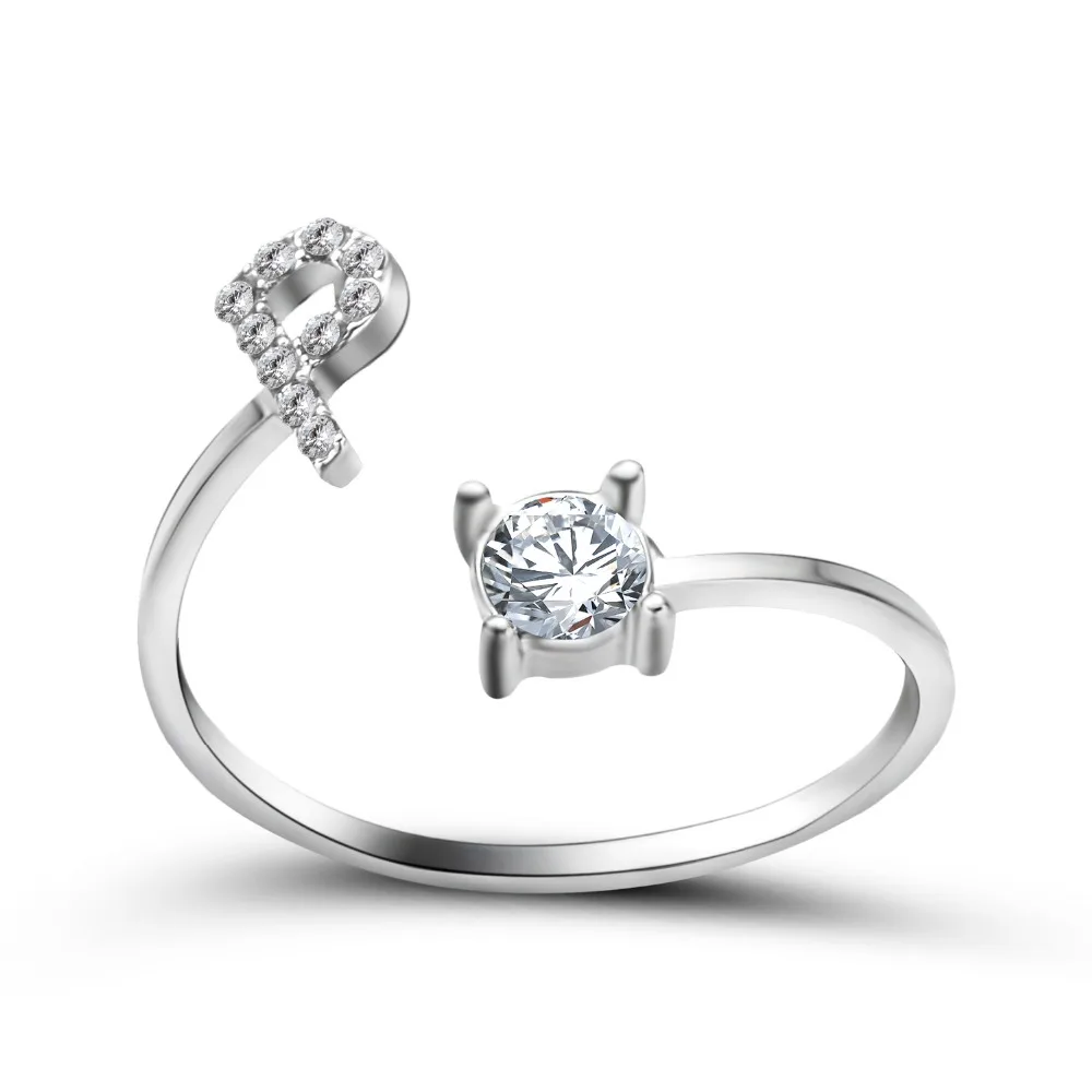 Простые Кольца с 26 английскими буквами A-Z, женские кольца для помолвки, металлические стразы, регулируемые кольца, изысканное ювелирное изделие, обручальное кольцо