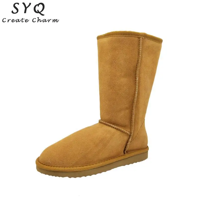SYQ/брендовые классические зимние ботинки из воловьей кожи женские ботинки из натуральной кожи теплая зимняя обувь ботильоны для женщин; большие размеры 34-44