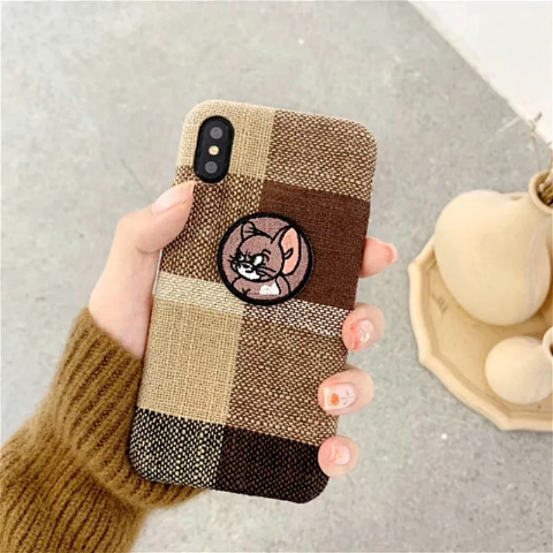 Ткань текстура кошка мышь мультфильм чехол для телефона для iphone 7 Чехол 6 8 plus XR XS MAX X осень теплая винтажная ткань решетчатый чехол