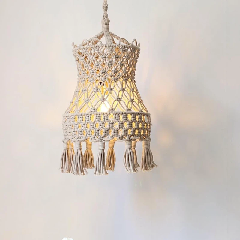 

Nordic Style Korea Creative Hand-woven Macrameb Lampshade Wall Hanging Room Living B&B Hotel Aerial Hanging Chandelier Tapestry