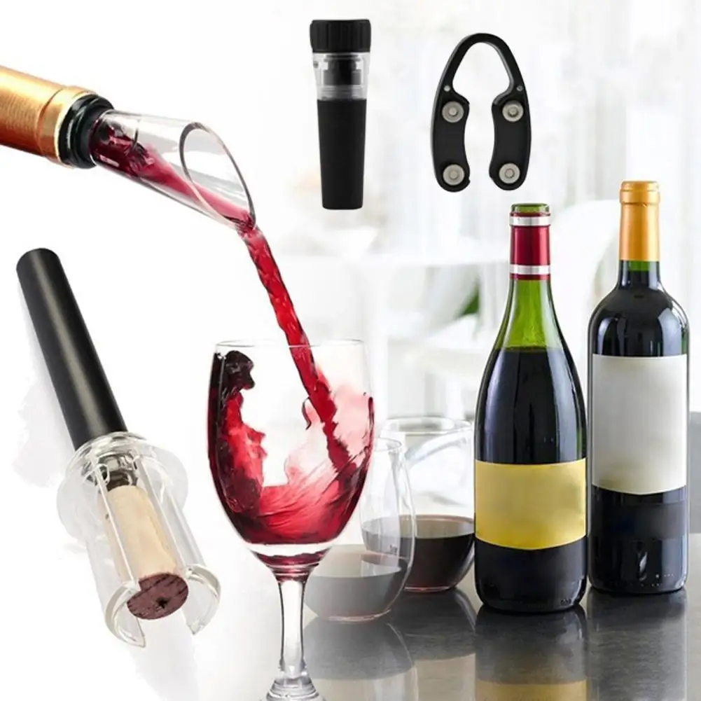 

4Pcs Air Pressure Pump Bottle Opener Wine Pourer Foil Cutter Stopper Plug Set