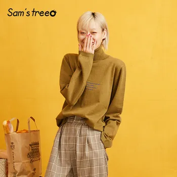 

SAM'S TREE Solid Turtleneck Minimalist Style Pullover Sweater Women 2019 Autumn Full Sleeve Knitted Casual Office Ladies Tops