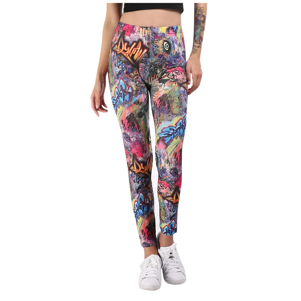 Ladies'printed, высокая талия, бедра, тянущиеся, под брюки, для бега, фитнеса, йоги, штаны для спортзала, спортивные Леггинсы, женские штаны, calzas deportivas# F