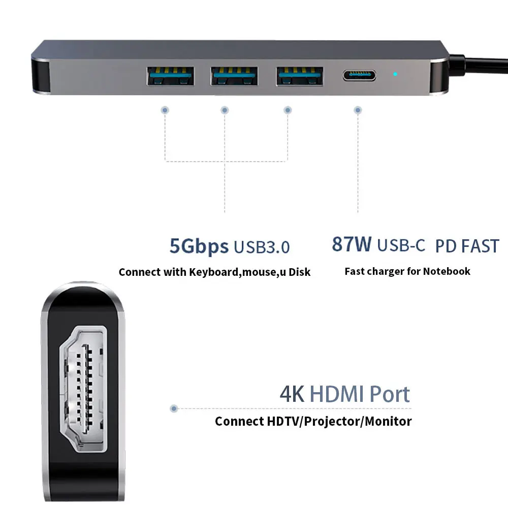USB концентратор tebe 5 в 1/6 1 для Macbook Huawei из алюминиевого сплава с поддержкой быстрой