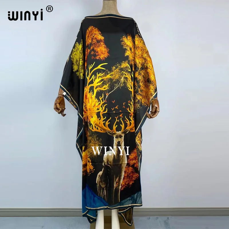 

2020 Floor Length Batwing Over Size Colorblock Print Collar Elegant Knit long-sleeve Dress Women's Spring Fashion ClothingCaftan