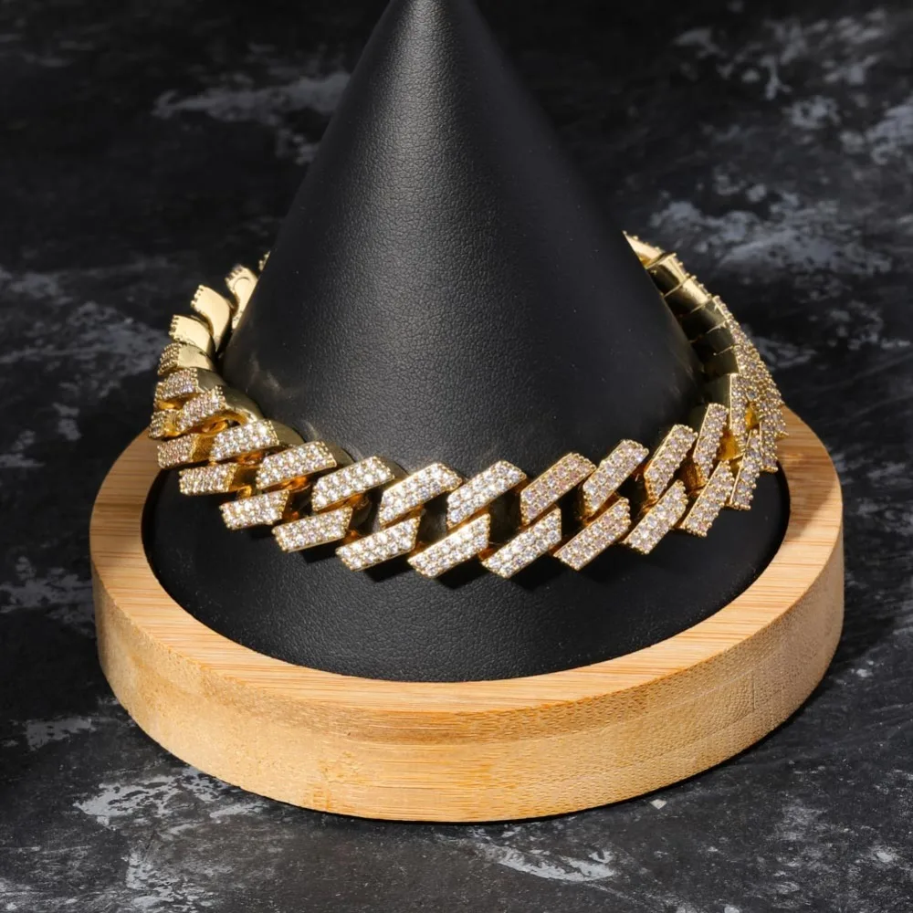 Iced para Fora Topgrillz Grande Caixa Fecho Miami Cubana Link Pulseira Ouro Cor Prata Zircão Cúbico Rock Estilo Hip Hop Jóias Masculinas 14mm 14 link pulseira ouro cor prata iced para
