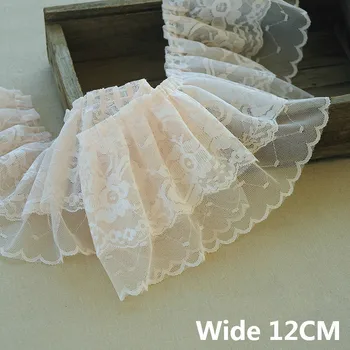 

12CM Wide Luxury Double Layers Pink Pleated Lace Guipure Embroidery Ruffle Ribbon Collar Cuffs Dress Cloth Sewing Fringe Decor