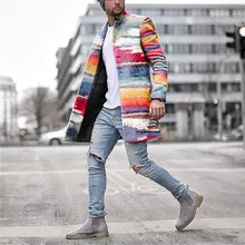 Мужское пальто осень семь цветов радужные полосы Тонкий длинный однобортный шерстяной ветровка высокое качество Abrigo de hombre# G2