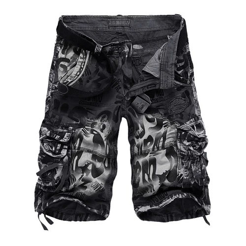 No belt Dark Gray Камуфляжные мужские шорты Карго летние хлопковые повседневные мужские короткие штаны брендовая одежда повседневные военные шорты для униформы размер 29-42 - Цвет: No belt Dark Gray