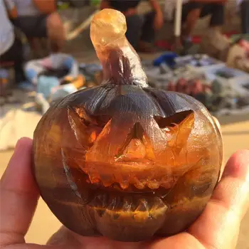 

1pcs Beautiful crystal carving natural crystal yellow fluorite hand-carved Halloween pumpkin.Nice colors.Halloween gifts