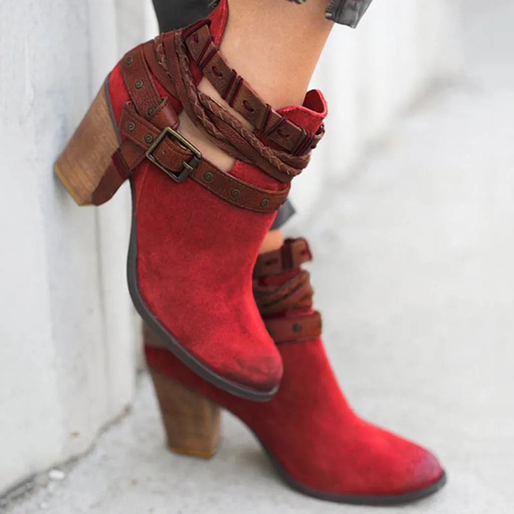 

Casual Women Boots Fashion Ladies Shoes Short Boots Suede Leather Buckle Boots High Heeled Zipper Snow Shoes For Femme Zapatos
